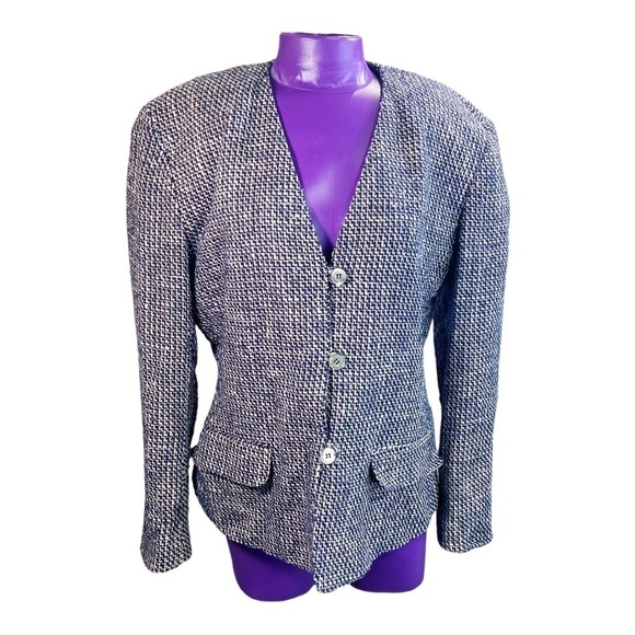 Anne Klein II navy cream women’s vintage 3 button blazer 8 - Picture 1 of 9